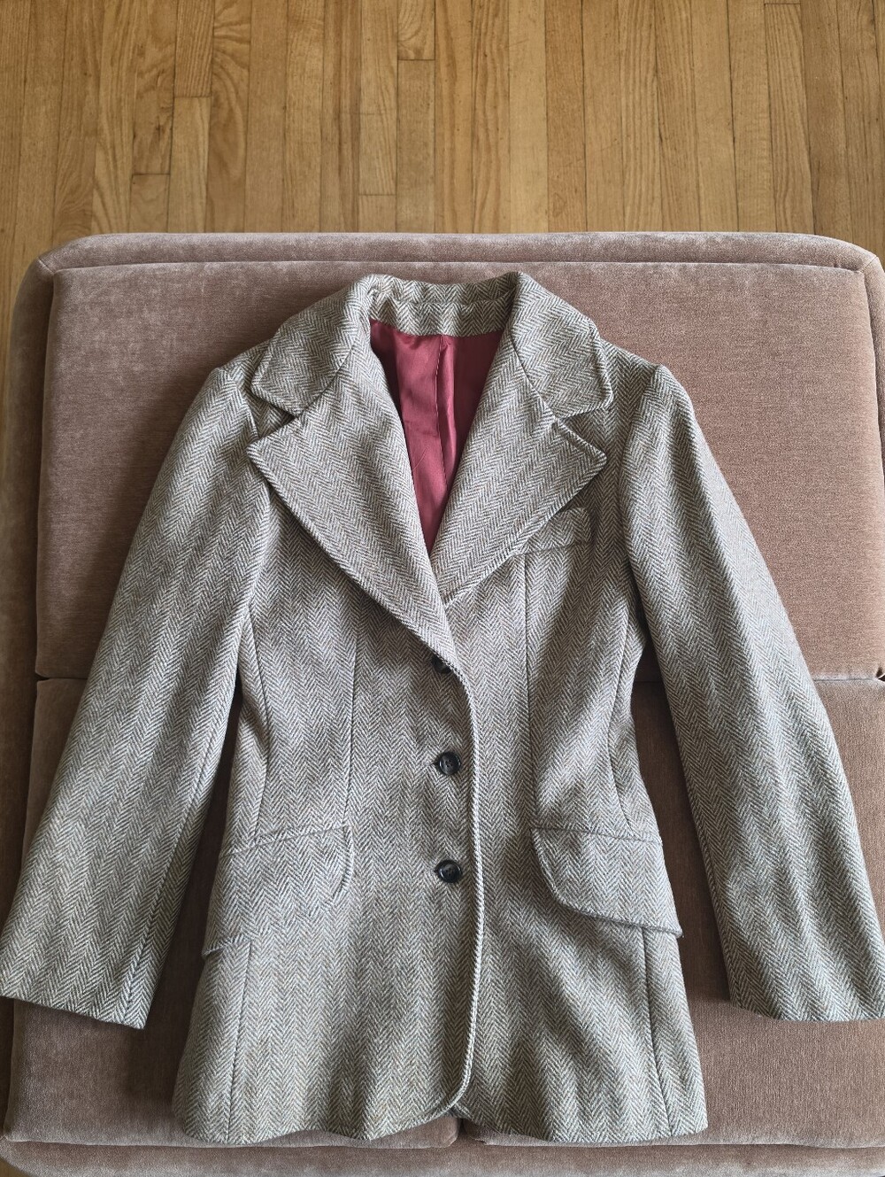 Tweed Riding Jacket Tan Brown No Size Or Material Tag Measures Like Xs PETITE